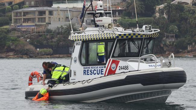 The Daily Telegraph took part in a ‘person in water retrieval’ demonstration. Picture: Marine Rescue NSW