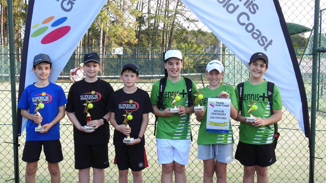 Tennis Gold Coast winners (from left to right): Austin Bates, Beau Waddell, Jye Van Dijk, Nick Hill, Petr Soukoup, Slater Owen. Pic: Supplied.