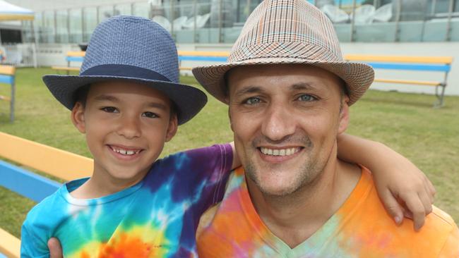 Maxim Follari, 7, and his dad Matt Follari made the trip from Ormeau Hills. Picture: Mike Batterham