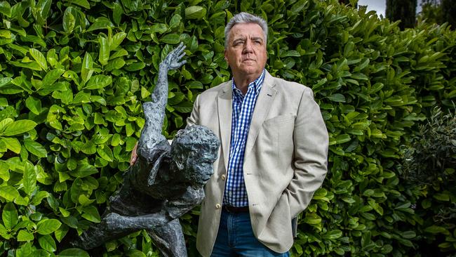 Oren Klemich with a statue of his son Jack playing cricket at his Walkerville home. Picture: Tom Huntley