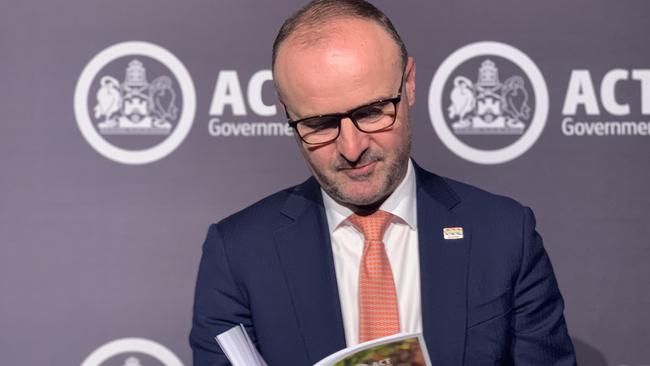 ACT Chief Minister and Treasurer Andrew Barr has told reporters a budget surplus is “not an objective in of itself”. Picture: Julia Kanapathippillai