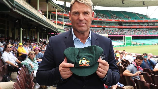 Shane Warne donated his baggy green to generate funds for the Red Cross Bushfires Appeal.