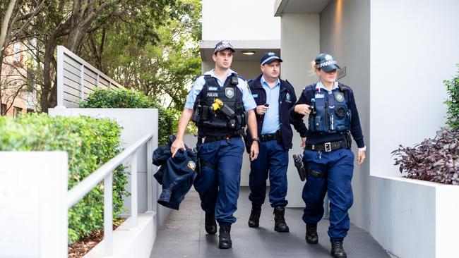 NSW Police at the apartment of Cecilia Haddad in Ryde on Wednesday. Picture: Monique Harmer