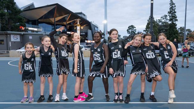 St Albans under-11 netball team pull their funniest faces.