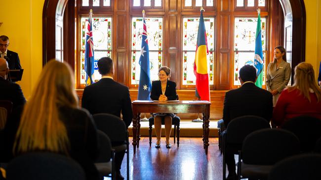 Her Excellency the Governor Frances Adamson prior to conducting a ceremony for the four cabinet ministers who were in isolation when the Ministry was sworn in. Picture: NCA NewsWire / Morgan Sette