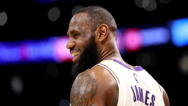 LOS ANGELES, CALIFORNIA - JANUARY 15:  LeBron James #6 of the Los Angeles Lakers looks on during the first half of a game against the Philadelphia 76ers at Crypto.com Arena on January 15, 2023 in Los Angeles, California.  NOTE TO USER: User expressly acknowledges and agrees that, by downloading and or using this photograph, User is consenting to the terms and conditions of the Getty Images License Agreement. (Photo by Sean M. Haffey/Getty Images)