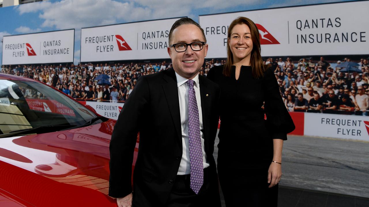 Qantas Group CEO Alan Joyce and Qantas Loyalty CEO Olivia Wirth announced they will now venture in to car insurance. Picture: AAP Image/Bianca De Marchi.