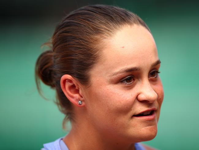 LONDON, ENGLAND - JUNE 29: Ashleigh Barty of Australia is interviewed ahead of The Championships - Wimbledon 2019 at All England Lawn Tennis and Croquet Club on June 29, 2019 in London, England. (Photo by Clive Brunskill/Getty Images)