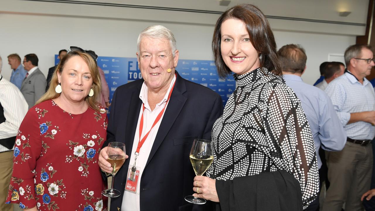 John Wagner with Trudi Bartlett (left) and Kirstie Smolenski at Future Toowoomba lunch at Wellcamp Airport, Friday, December 3, 2021. Picture: Kevin Farmer