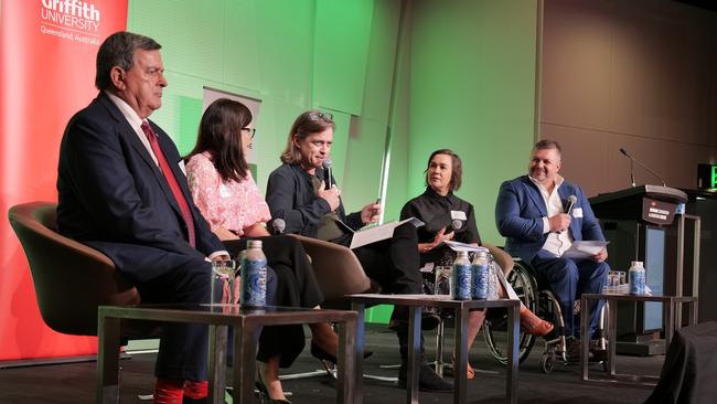 Panellists Harvey Lister, Robyn Littlewood, Damian Thompson, Anna Campbell and Michael Dobbie-Bridges at Committee for Brisbane event. Picture: Facebook/@TheCommitteefor Brisbane