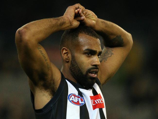 Collingwood v Brisbane at the  MCG, Melbourne  Australia , 16th August 2014.  Collingwood's Heritier LumumbaPic : George Salpigtidis