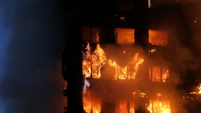 Flames and smoke engulf Grenfell Tower in London in June. Picture: AFP/Daniel Leal-Olivas