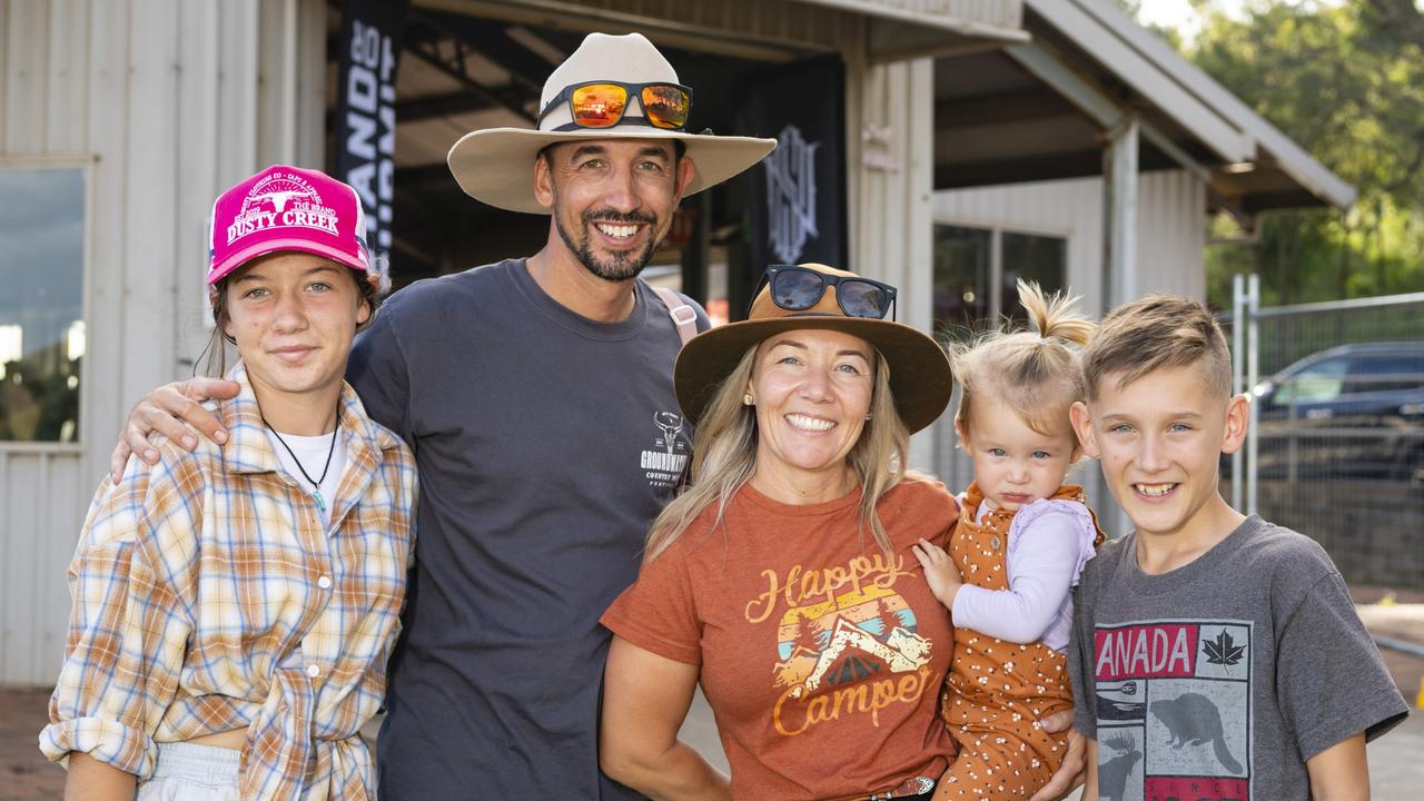 The Reeves family of (from left) Amelia, Jeremy, Ricki, Miley and Mitchell Reeves at Meatstock at Toowoomba Showgrounds, Friday, April 8, 2022. Picture: Kevin Farmer