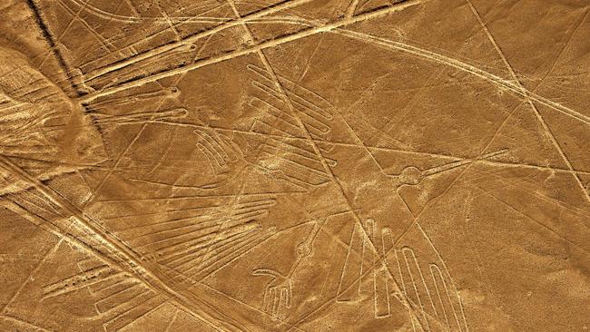 Aerial view of the Condor (134 meters long) at Nazca Lines.