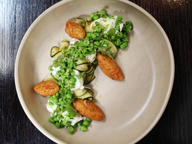 A staple at Coda, the salad of mozzarella, peas, mint &amp; zucchini fritters. Picture Rebecca Michael