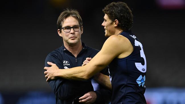 David Teague in his final match as Carlton coach. Picture: Getty Images