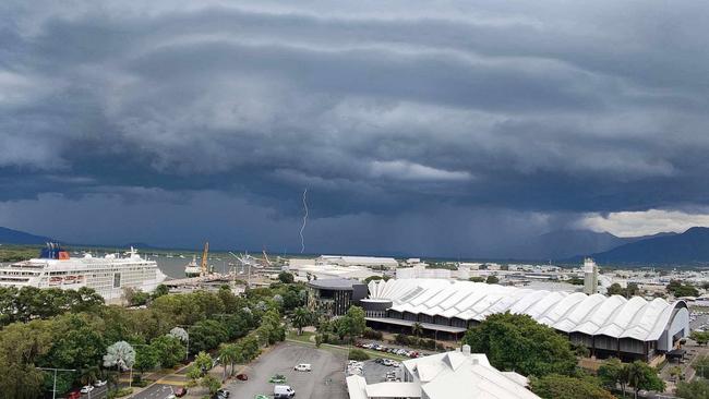 Cairns' Division 2 Councillor Matthew Tickner posted this photo, taken by his uncle Mark Sheppeard, from the CBD, looking back on the storm coming through the southern suburbs.