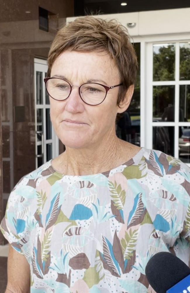 The Territory’s Children’s Commissioner Colleen Gwynne gives a statement outside the Supreme Court in Darwin after being found not guilty of one count of abuse of public office on Tuesday.