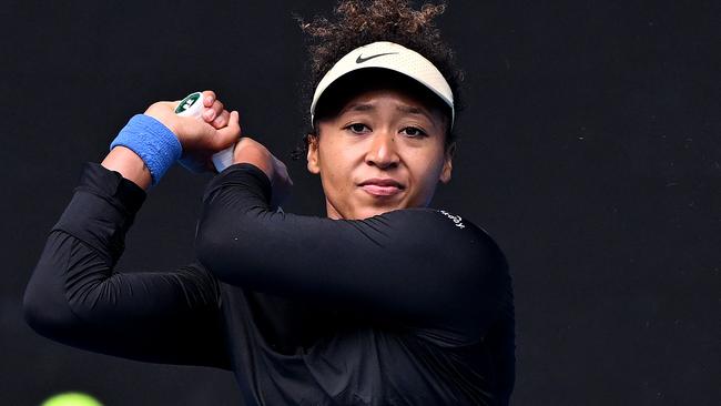 Naomi Osaka trains on Friday in a bid to prove her fitness after an abdominal injury cost her a shot at a drought-breaking title win in Auckland. Picture: William West / AFP