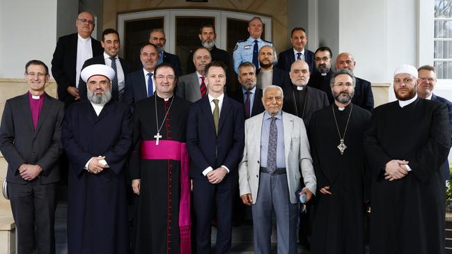 NSW Premier Chris Minns, centre, met with religious leaders on Thursday. Picture: Jonathan Ng