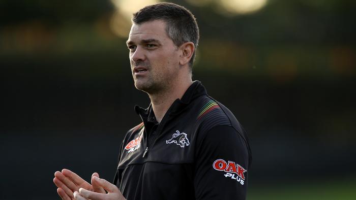 SYDNEY, AUSTRALIA - MAY 31: Assistant coach Cameron Ciraldo of the Panthers looks on ahead of the round three NRL match between the Penrith Panthers and the Newcastle Knights at Campbelltown Stadium on May 31, 2020 in Sydney, Australia. (Photo by Mark Kolbe/Getty Images)