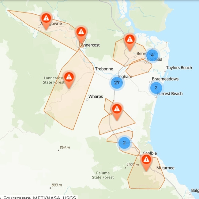 Areas in Hinchinbrook still without power as of Sunday afternoon. Image: Ergon Energy