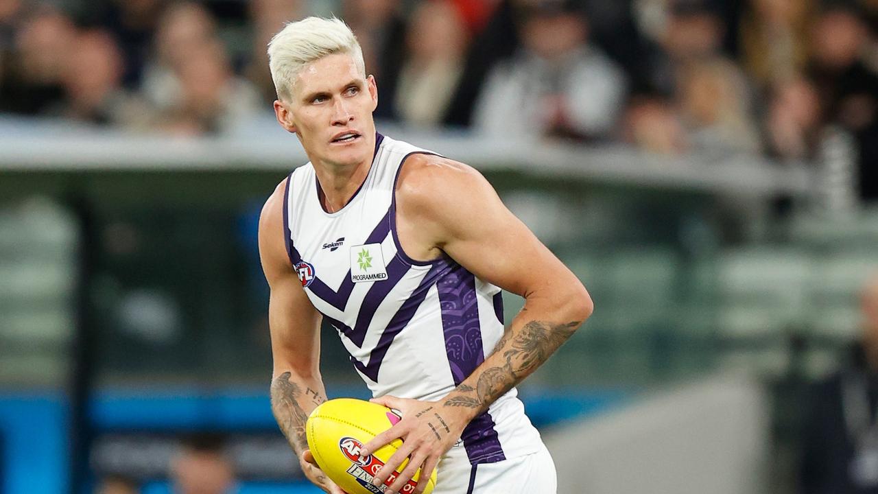 MELBOURNE, AUSTRALIA - SEPTEMBER 10: Rory Lobb of the Dockers in action during the 2022 AFL First Semi Final match between the Collingwood Magpies and the Fremantle Dockers at the Melbourne Cricket Ground on September 10, 2022 in Melbourne, Australia. (Photo by Michael Willson/AFL Photos via Getty Images)