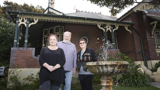 Hurlstone Park resident Kate Burnham and her husband Martin Stott pictured with Marie Healy, in front of the couple’s home. Picture: Melvyn Knipe