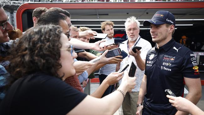 Max Verstappen addresses the media.