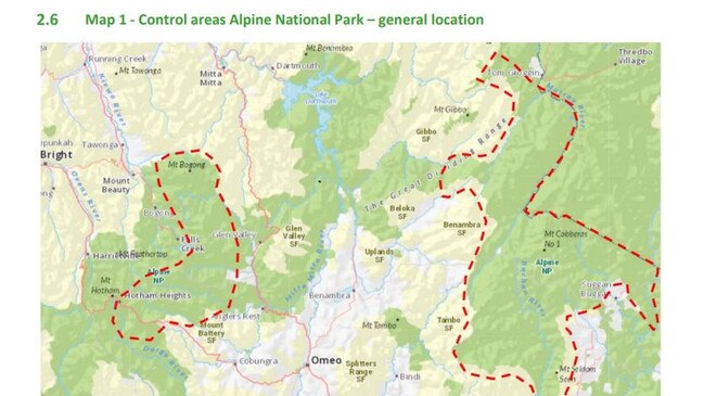 Brumby cull zones in the Alpine National Park