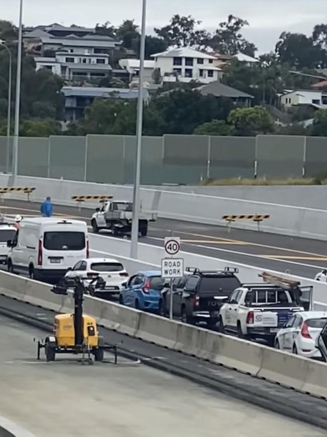 Driver arrested following chase involving Mitsubishi Triton ute on Gold Coast M1. Photo: Facebook/Chanel Sachi,