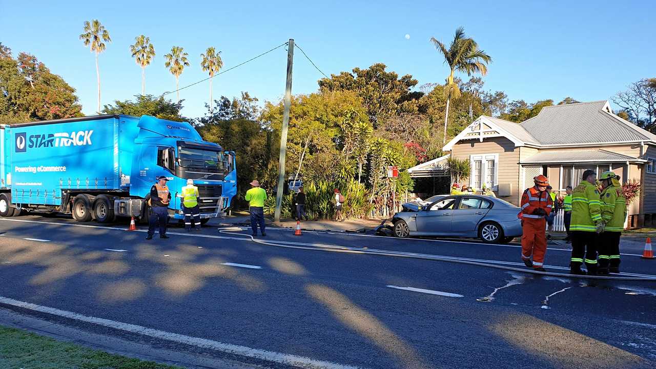 SMASH: One man was extricated from the car after becoming trapped for a short time. Picture: Contributed