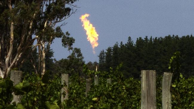 Production testing at Beach Energy's Haselgrove-3 conventional gas well, south of Penola. Picture: Limestone Coast Protection Alliance