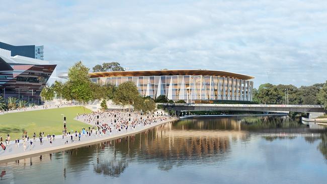 A concept drawing of the Adelaide arena west of the Morphett St bridge. Picture: Supplied