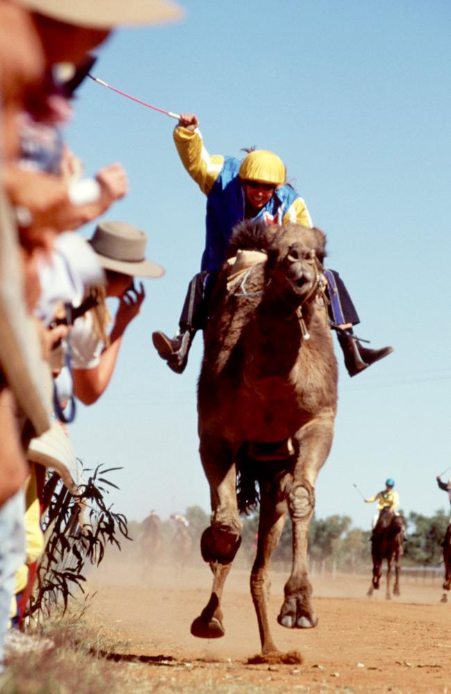 Jockey Judith Bullock wins the big race at Boulia in 2001. Picture: Evan Morgan