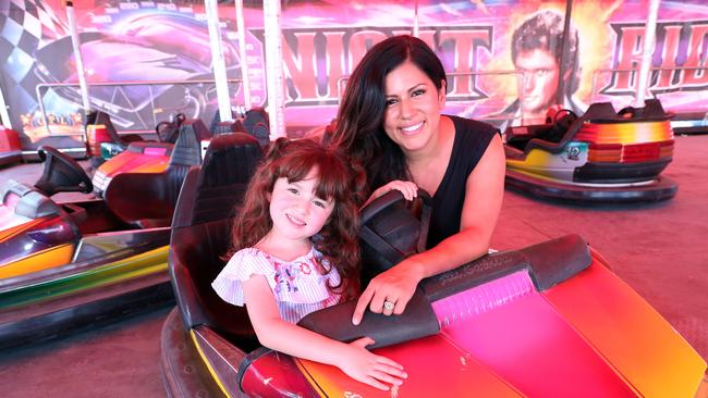 Unveiling of new permanent Side Show Alley precinct at Night Quarter. Photo of Scarlett Gill (5) and her mum Jennifer Gill. Photo by Richard Gosling