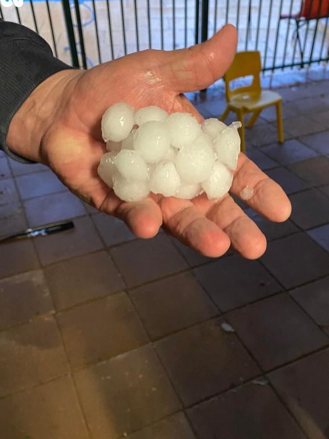 Huge hailstones that fell during the storm over Port Augusta. Picture: Kimberley Luckraft