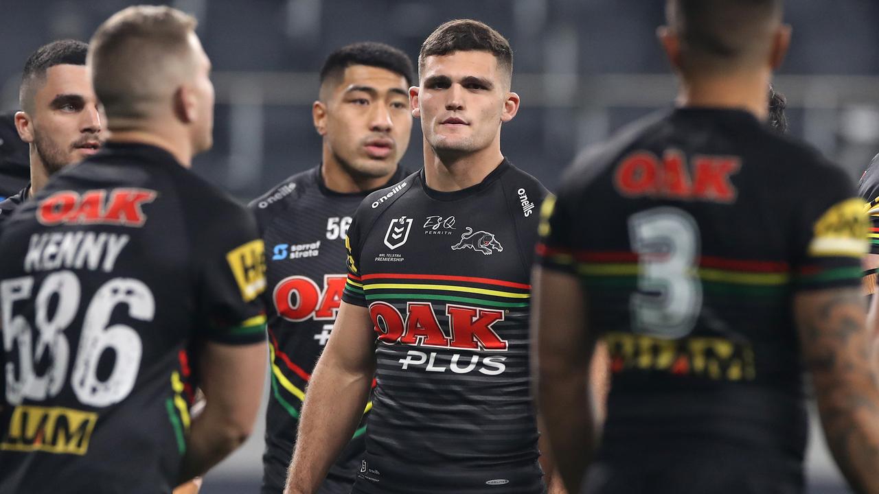 Nathan Cleary looks on after a Parramatta try