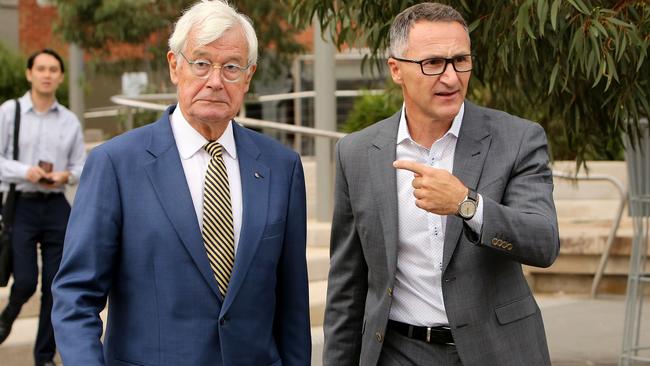 Julian Burnside and Richard Di Natale yesterday. Picture: Stuart McEvoy.