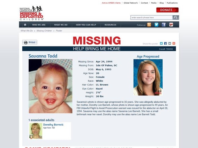 13/11/2013 NEWS: 13/11/2013 NEWS: Various Missing Persons posters from the United States posted by the father of SavannahCatherine Todd. Savannah was taken by her non-custodial mother to Australia in the early 90's. Todd's mother Dorothy Barnett had Savannah go by the name Savannah Catherine Barnett. N26425409 N26425409