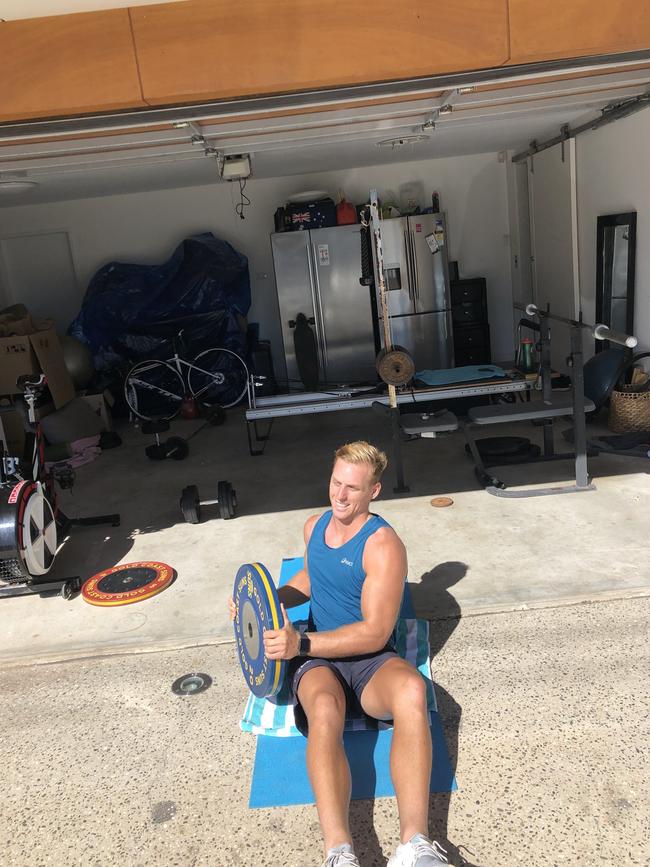 Gold Coast Suns player Darcy Macpherson working out at home. Picture: Supplied.