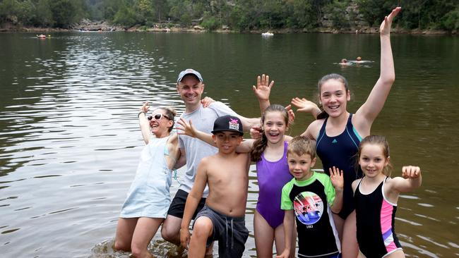 Families enjoying the swimming hole at Bents Basin before the damaging floods.