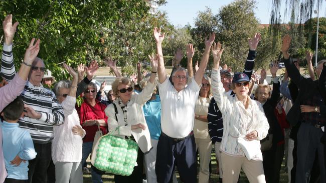 JUNE 26, 2004: Macintosh Island residents staged a rally to save their park from a V8 pit lane to be built for Indy. Picture: Mike Batterham