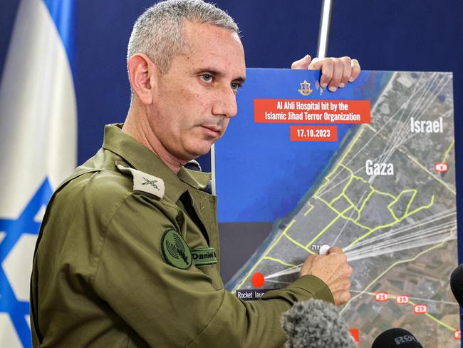 Israeli army spokesman Rear Admiral Daniel Hagari claimed Hamas is using a Gaza City hospital as an operations base. Picture: AFP