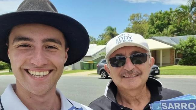 Edward Sarroff with his father Eddy on the campaign trail.