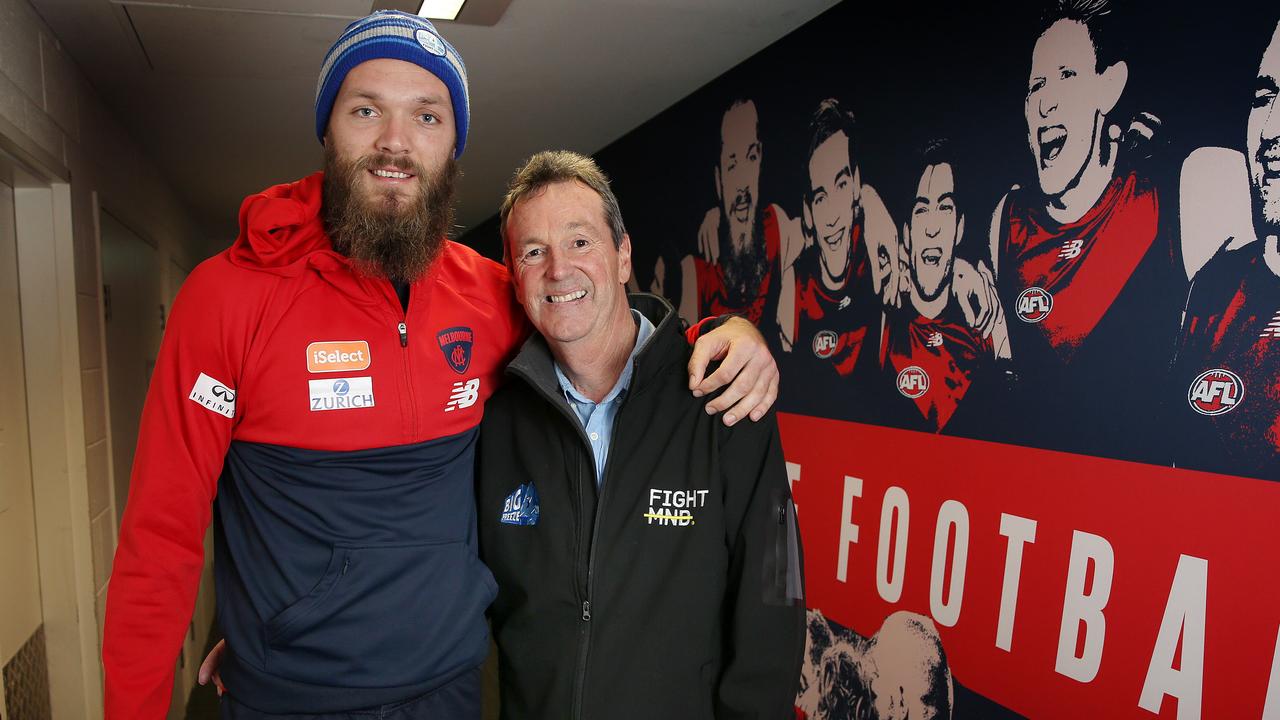 Melbourne ruckman Max Gawn with Neale Daniher at AAMI Park. Photo: Michael Klein.