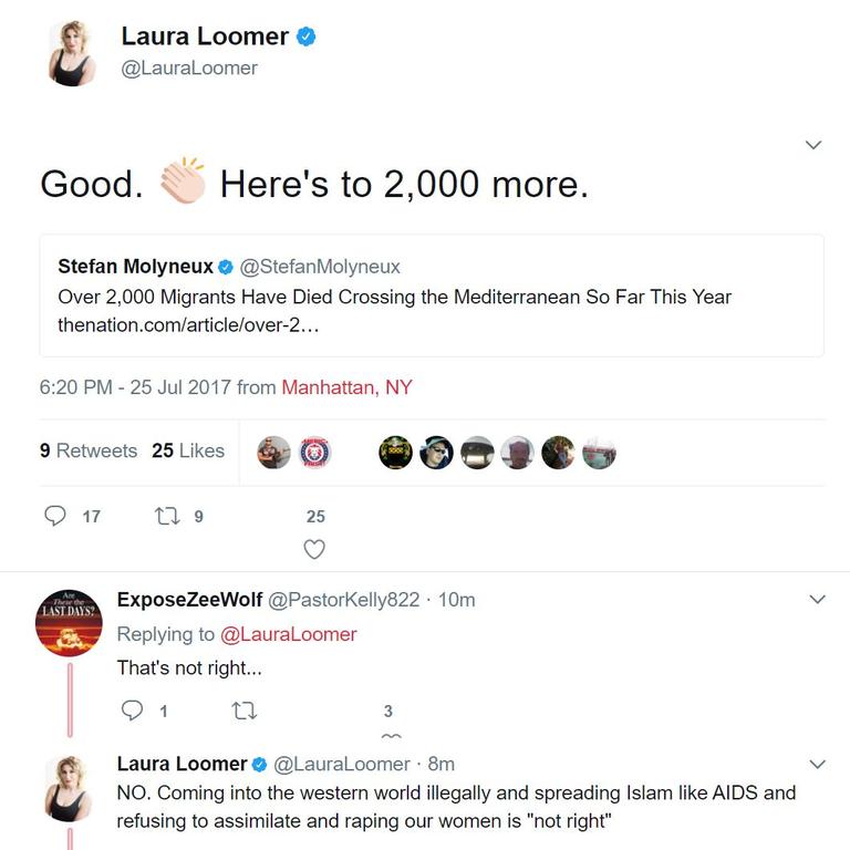 An archived image of a post from Laura Loomer before she was kicked off Twitter.