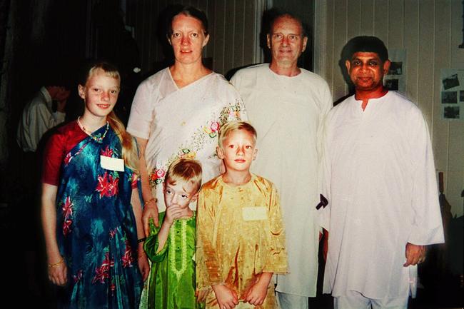 Aust missionary Graham Staines with his wife Gladys and their children (from left) Esther, Timothy and Philip at a function in India. Graham and his sons Timothy and Philip were burned to death in their jeep after being attacked by right-wing Hindu extremists.