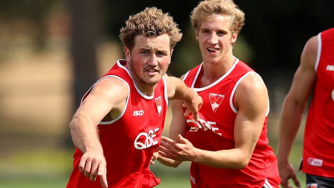 Will Gould trains with fellow draftee Dylan Stephens. Picture: Phil Hillyard