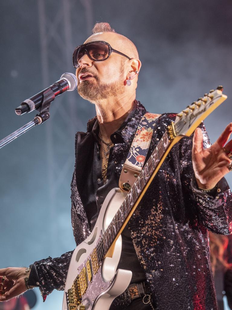 Brian Canham from Pseudo Echo performs at the Toowoomba Carnival of Flowers Festival of Food and Wine. Saturday, September 10, 2022. Picture: Nev Madsen.